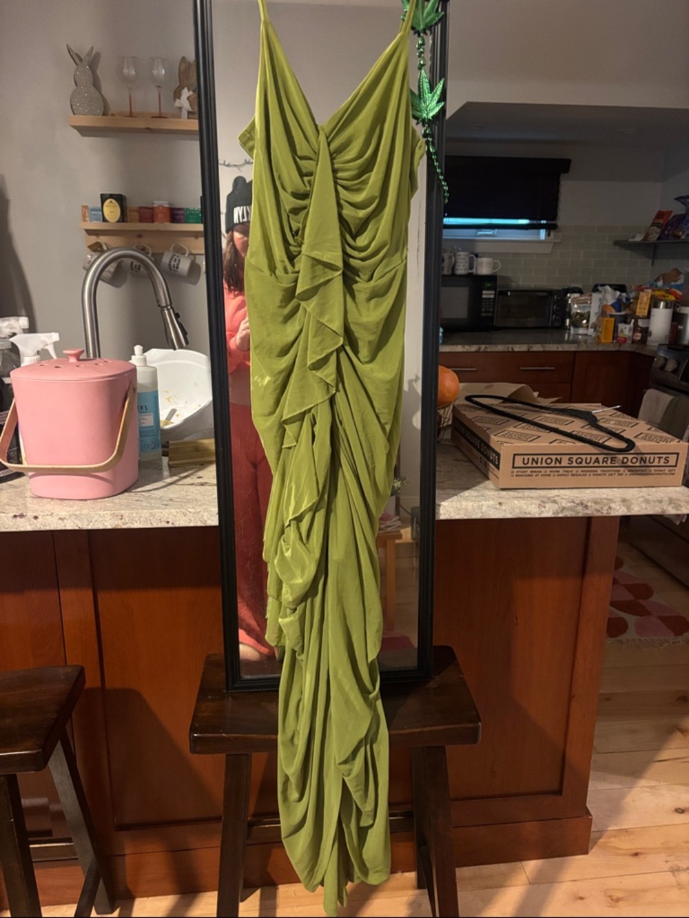 SHEIN Olive Green Ruched Draped Slip Dress